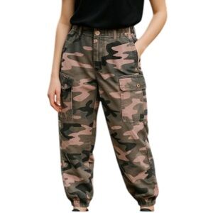 TOPSHOP Pink Grey Camo Cargo Utility Pants Jogger  Canvas Adjustable Baddie 6